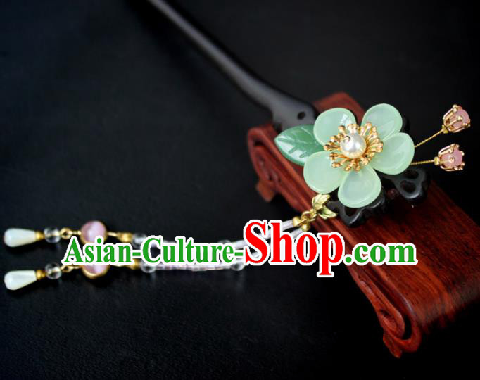 Chinese Ancient Handmade Hair Accessories Classical Ebony Hairpins Hanfu Green Flowers Hair Clips for Women