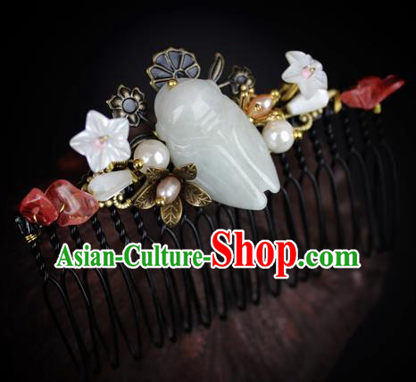 Chinese Ancient Handmade Hair Accessories Hair Comb Classical Hanfu Jade Cicada Hairpins for Women