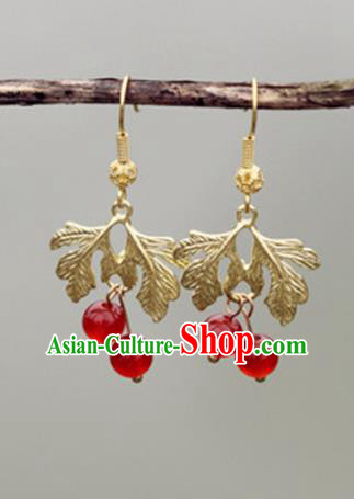 Chinese Handmade Ancient Jewelry Accessories Golden Leaf Eardrop Hanfu Earrings for Women