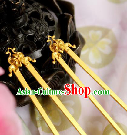 Chinese Handmade Classical Hair Accessories Golden Lotus Hairpin Hair Sticks Hanfu Hairpins for Women