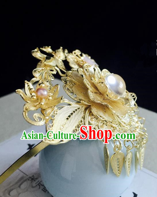 Chinese Handmade Classical Hair Accessories Golden Phoenix Coronet Tassel Hairpins Hair Stick for Women