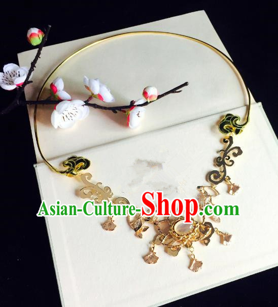Chinese Handmade Classical Wedding Accessories Princess Golden Necklace Hanfu Necklet for Women