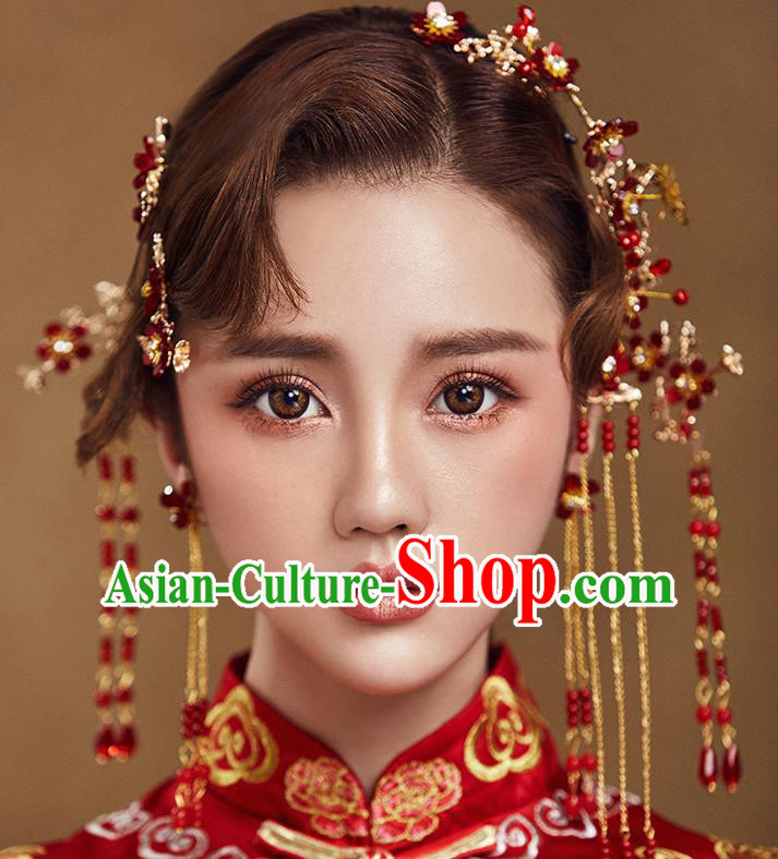 Traditional Chinese Ancient Bride Hair Accessories Xiuhe Suit Hair Stick Hairpins Complete Set for Women
