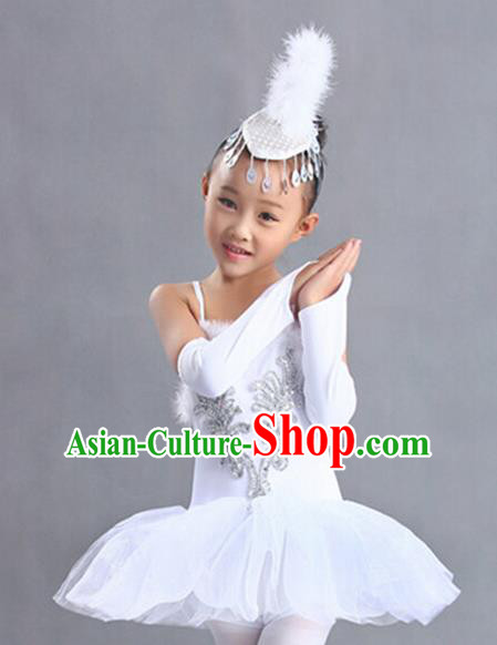Top Grade Stage Performance Swan Dance Costume, Professional Ballet Modern Dance Clothing for Kids