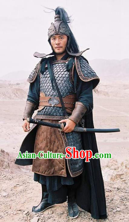 Chinese Ancient Qin Dynasty General Cui Replica Costume Helmet and Armour for Men