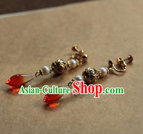 Traditional Chinese Ancient Handmade Earrings Hanfu Red Agate Eardrop for Women