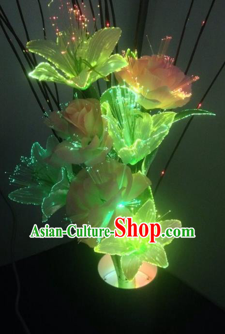 Traditional Handmade Chinese Green Lily Flower Lanterns Electric LED Lights Lamps Desk Lamp Decoration
