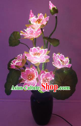 Traditional Handmade Chinese Pink Lotus Flowers Lanterns Electric LED Lights Lamps Desk Lamp Decoration