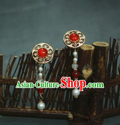 Traditional Chinese Ancient Handmade Red Hair Stick Classical Hair Accessories Hairpins for Women