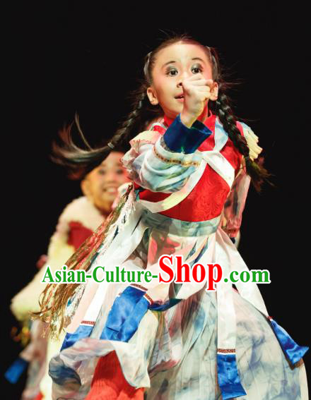 Traditional Chinese Nationality Folk Dance Costume, Children Classical Dance Dress Clothing for Kids