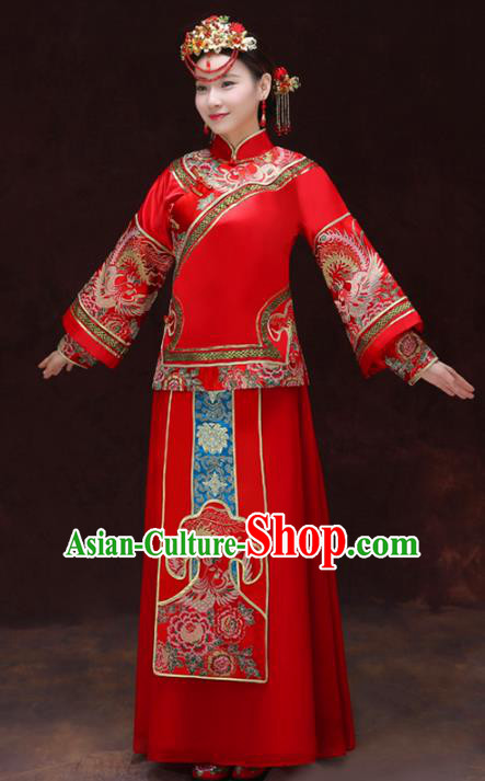 Chinese Traditional Red Xiuhe Suits Bride Toast Clothing Ancient Embroidery Peony Bottom Drawer Wedding Costumes for Women