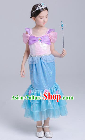 Top Grade Halloween Costumes Stage Performance Princess Mermaid Full Dress Children Modern Dance Clothing for Kids