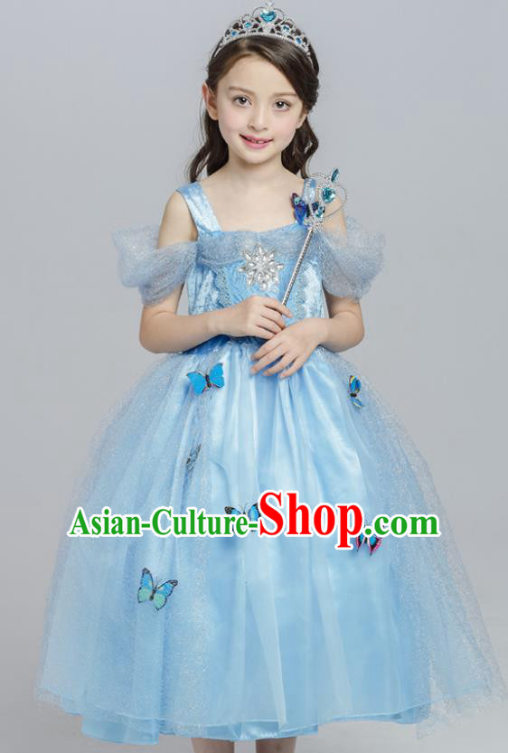 Top Grade Princess Blue Dress Stage Performance Chorus Costumes Children Modern Dance Clothing for Kids