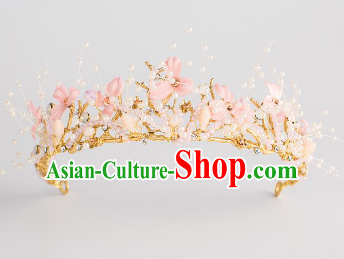 Baroque Bride Hair Accessories Classical Wedding Royal Crown Pink Flowers Imperial Crown Headwear for Women