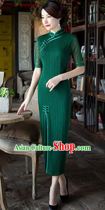 Chinese National Costume Tang Suit Retro Green Qipao Dress Traditional Republic of China Cheongsam for Women