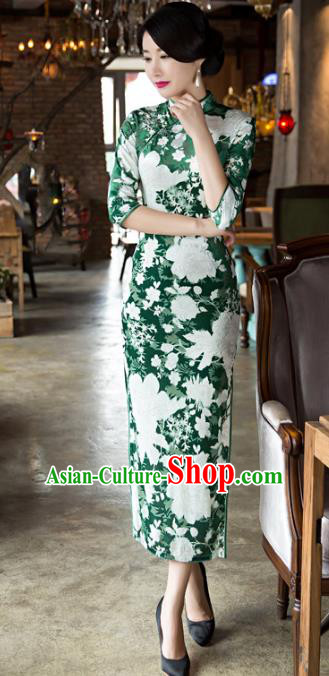 Top Grade Chinese Elegant Green Velvet Cheongsam Traditional China Tang Suit Qipao Dress for Women