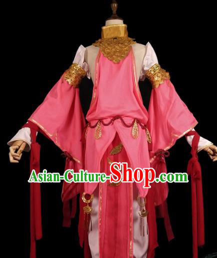 Chinese Ancient Cosplay Swordswoman Pink Hanfu Dress Han Dynasty Female Knight-errant Costume for Women
