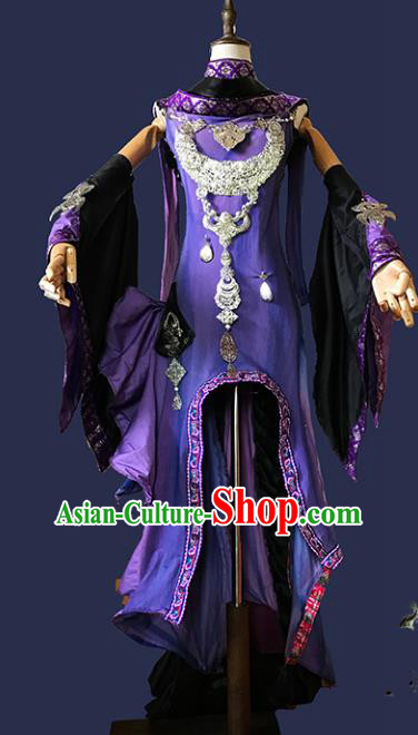 Chinese Ancient Cosplay Swordsman Purple Hanfu Dress Han Dynasty Female Knight-errant Costume for Women