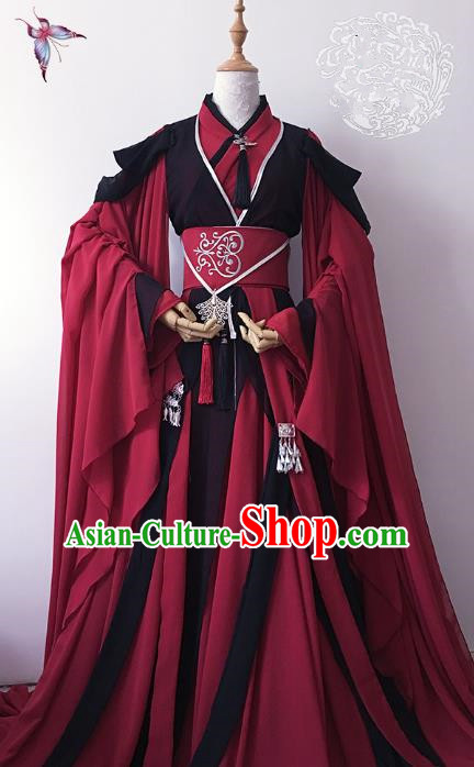 Chinese Ancient Nobility Childe Royal Highness Red Costume Cosplay Swordsman Embroidered Clothing for Men