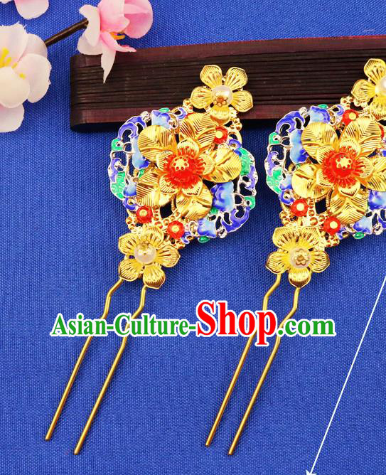 Chinese Traditional Xiuhe Suit Hair Accessories Blueing Hair Clips Ancient Bride Hairpins for Women