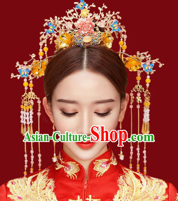 Chinese Traditional Hair Accessories Phoenix Coronet Ancient Xiuhe Suit Hairpins Complete Set for Women