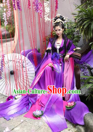 Chinese Ancient Cosplay Fairy Purple Hanfu Dress Tang Dynasty Imperial Concubine Costumes for Women