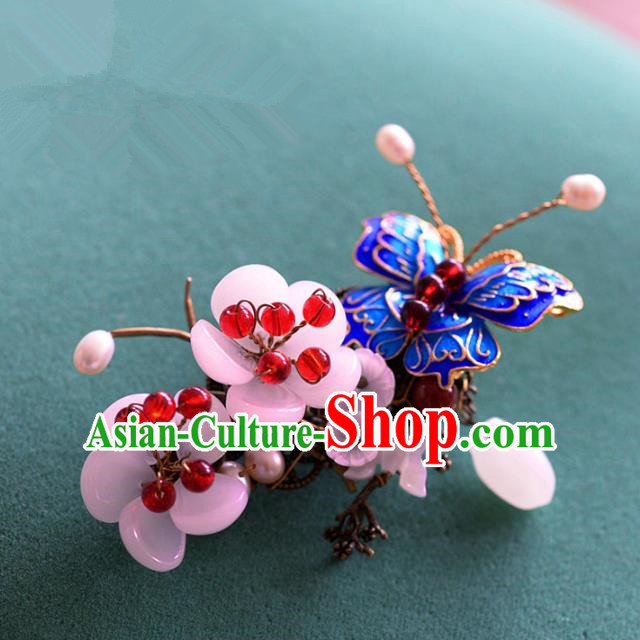 Ancient Chinese Handmade Hair Accessories Xiuhe Suit Hairpins Blueing Butterfly Hair Claw for Women