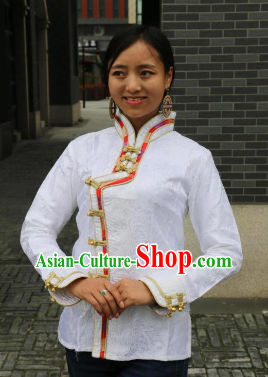 Chinese Traditional Minority Dance Costume Zang Nationality White Blouse for Women