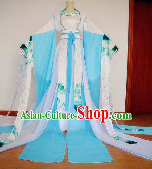 Chinese Han Dynasty Princess Printing Lotus Hanfu Dress Ancient Fairy Traditional Costume for Women