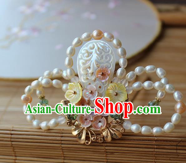 Chinese Ancient Handmade Pearls Hair Clip Classical Hair Accessories Hanfu Shell Hairpins for Women