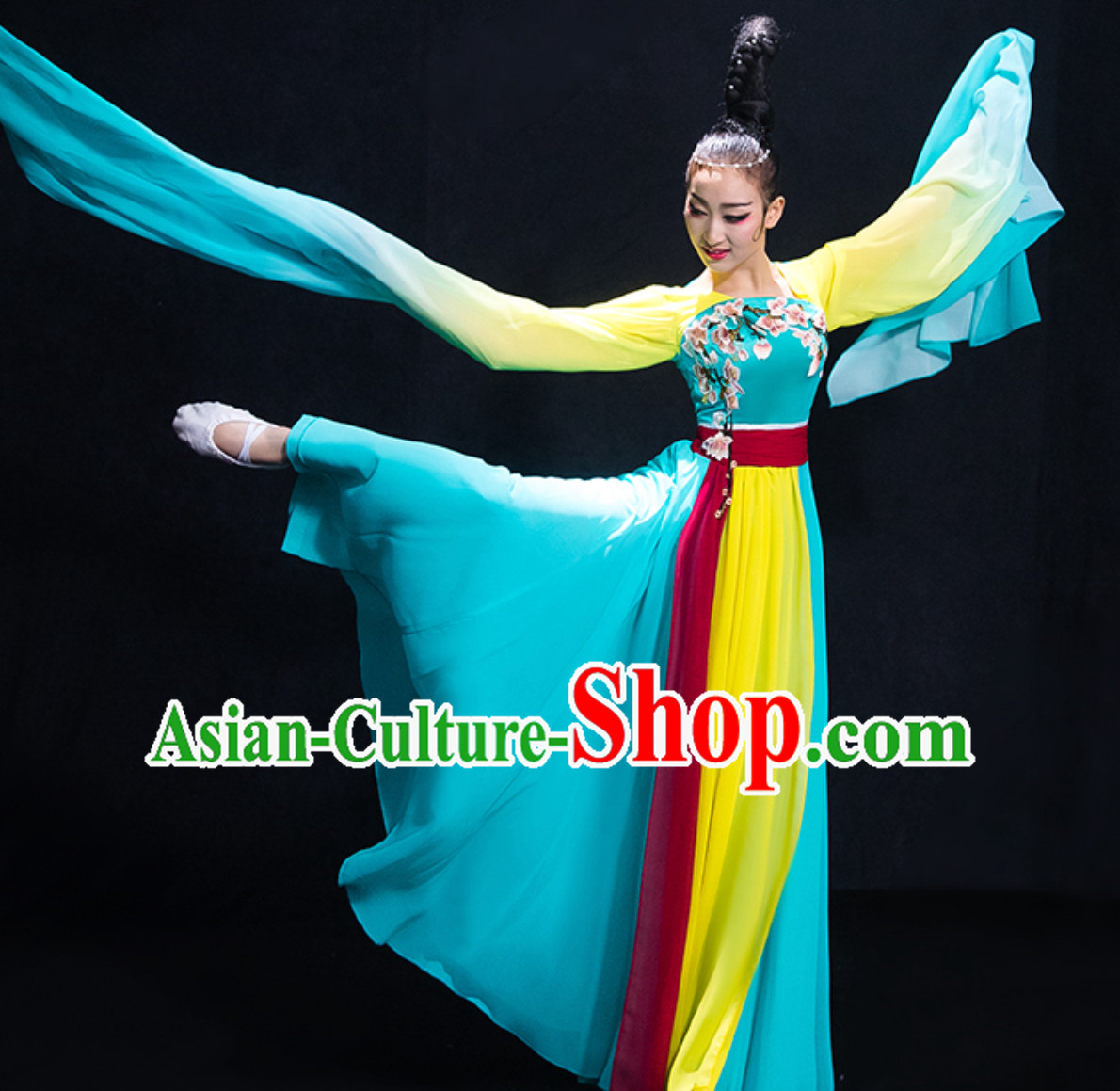 Chinese Ancient Palace Lady Dancing Costume Classical Dance Costumes and Hair Jewelry Complete Set