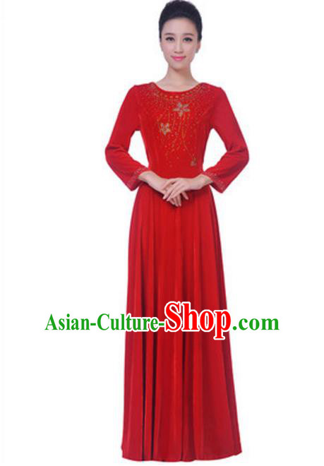 Top Grade Chorus Singing Group Red Velvet Dress, Compere Classical Dance Costume for Women