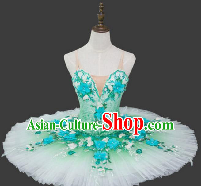 Top Grade Ballet Dance Costume Green Bubble Dress Ballerina Dance Tu Tu Dancewear for Women