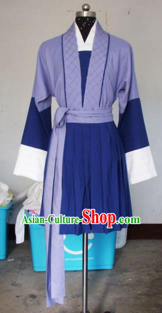 Chinese Traditional Shaoxing Opera Waiter Purple Robe Peking Opera Niche Costumes for Adults