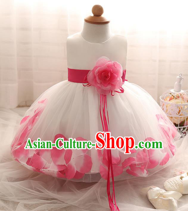 Children Models Show Costume Compere Rosy Rose Full Dress Stage Performance Clothing for Kids