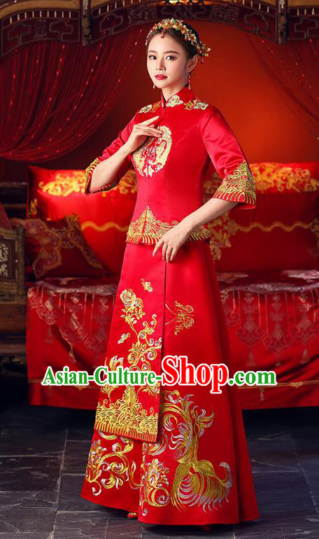 Chinese Ancient Traditional Wedding Costumes Bride Formal Dresses Toast Cheongsam XiuHe Suit for Women