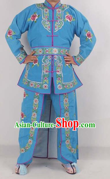 Professional Chinese Peking Opera Female Warrior Costume Ancient Swordswoman Embroidered Blue Clothing for Adults