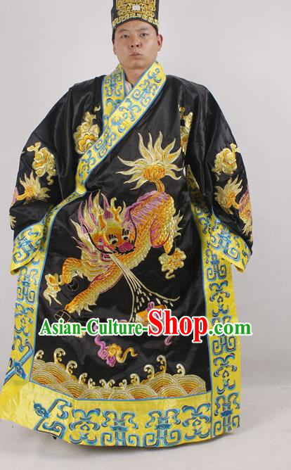 Professional Chinese Peking Opera Minister Costume Beijing Opera Embroidered Kylin Black Robe for Adults