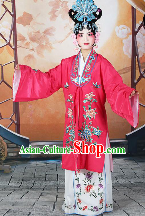Professional Chinese Beijing Opera Actress Embroidered Peony Rosy Costumes for Adults