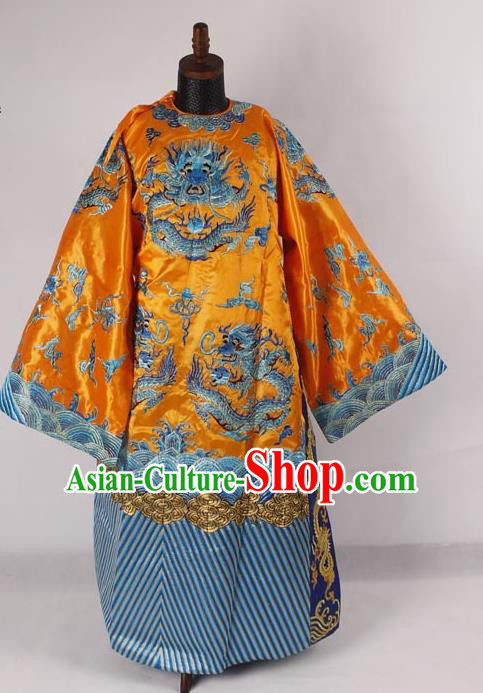 Professional Chinese Peking Opera Old Men Costume Prime Minister Yellow Embroidered Robe for Adults