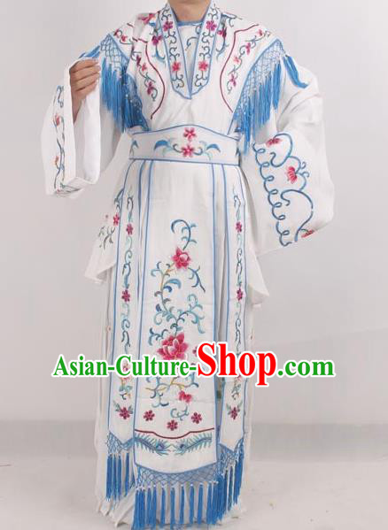 Professional Chinese Peking Opera Diva Costumes Ancient Fairy Embroidered White Dress for Adults
