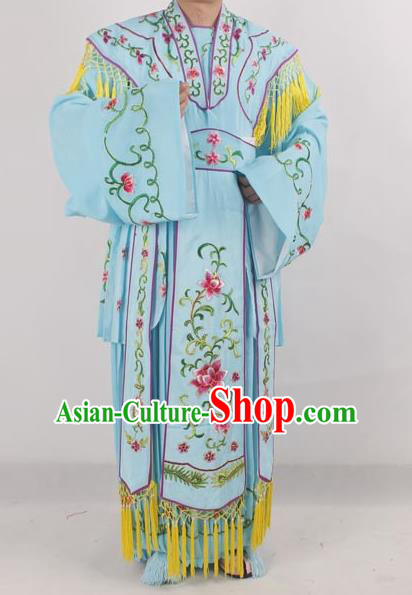 Professional Chinese Peking Opera Diva Costumes Ancient Fairy Embroidered Blue Dress for Adults