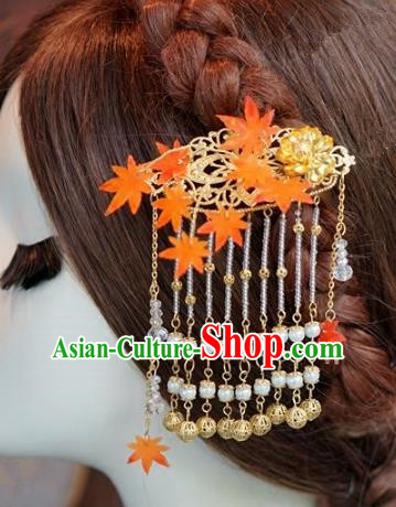 Chinese Handmade Ancient Hair Accessories Ancient Hanfu Maple Leaf Tassel Hairpins for Women