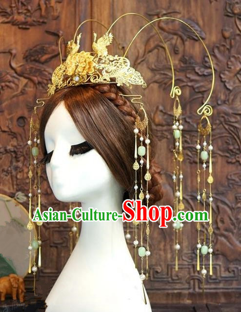 Chinese Ancient Handmade Hanfu Hairpins Wedding Hair Accessories Tassel Phoenix Coronet for Women
