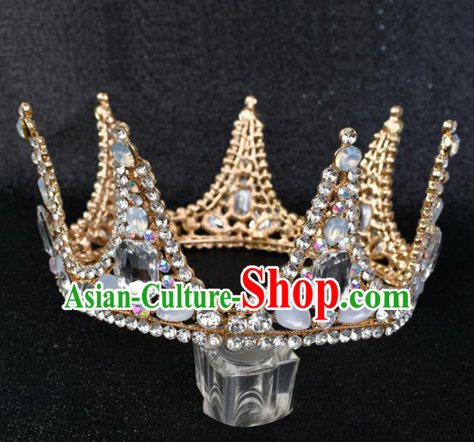 Handmade Baroque Bride Crystal Round Royal Crown Wedding Hair Jewelry Accessories for Women