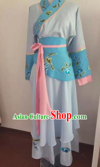 Chinese Huangmei Opera Maidservants Blue Dress Traditional Beijing Opera Diva Costume for Adults