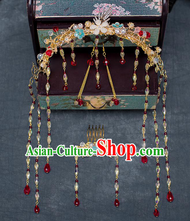 Chinese Traditional Wedding Bride Hair Accessories Ancient Phoenix Coronet Hairpins for Women