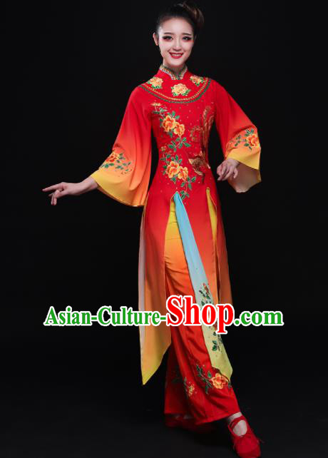 Chinese Traditional Classical Fan Dance Red Dress Umbrella Dance Costume for Women