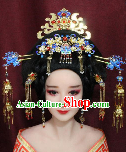 Chinese Ancient Hair Accessories Imperial Consort Blueing Phoenix Coronet Hairpins for Women