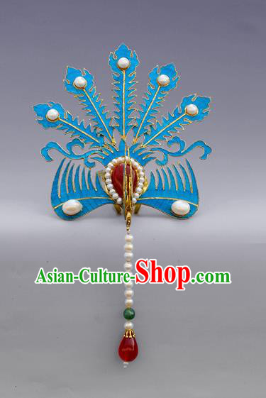 Chinese Ancient Qing Dynasty Handmade Tian-Tsui Phoenix Hairpins Hair Accessories Hanfu Hair Clip for Women